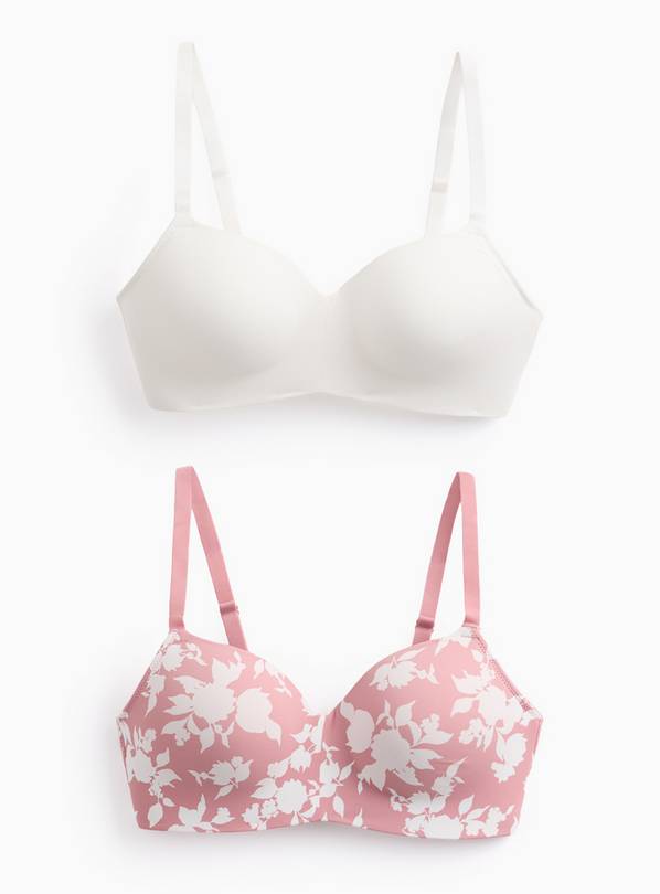 Pink Floral & White Lightly Padded T-Shirt Bra 2 Pack  36C
